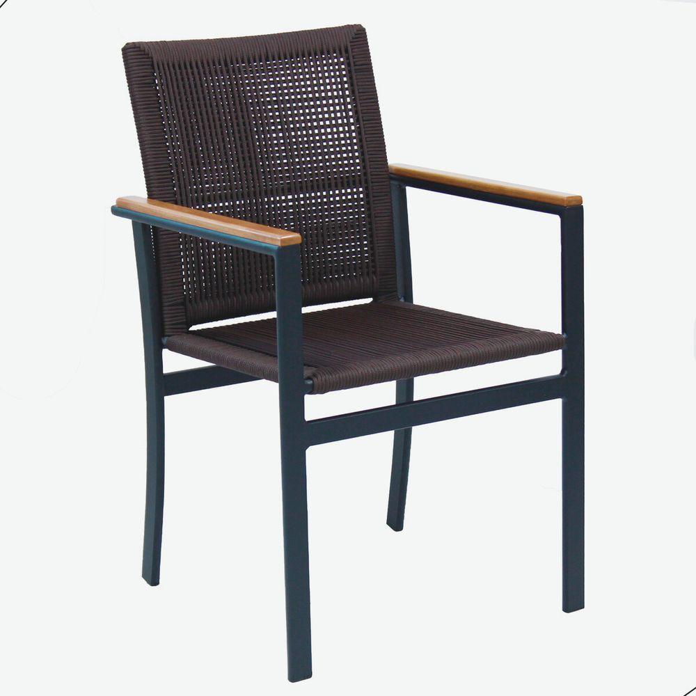 Jogo De Mesa Ripada 1,00m 4 Poltronas Amélia Corda Náutica Para Jantar Jardim Piscina Marrom - 2