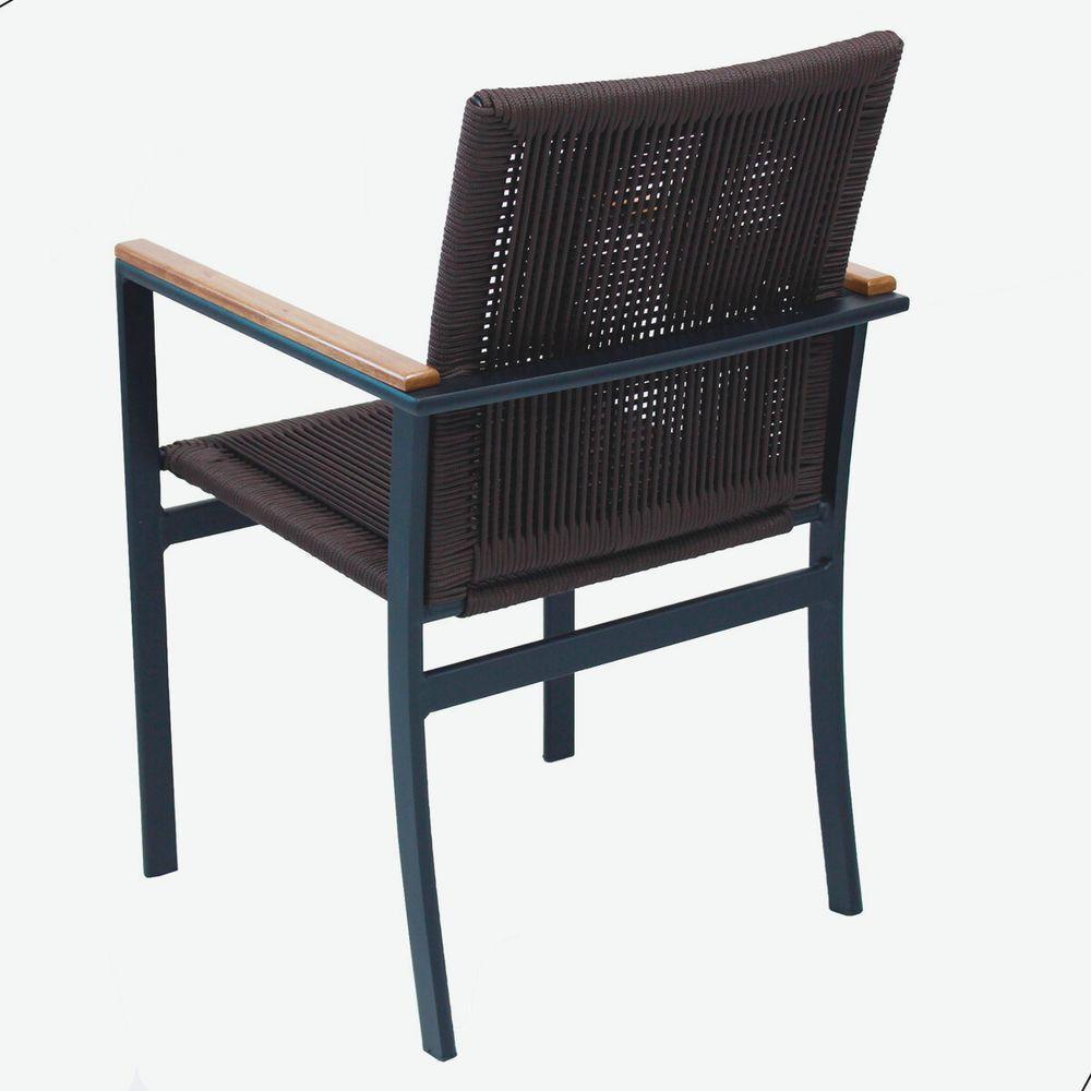 Jogo De Mesa Ripada 1,00m 4 Poltronas Amélia Corda Náutica Para Jantar Jardim Piscina Marrom - 3