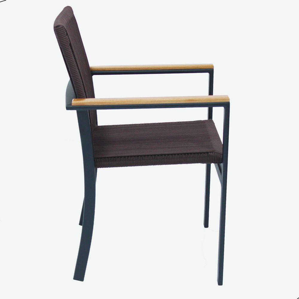 Jogo De Mesa Ripada 1,00m 4 Poltronas Amélia Corda Náutica Para Jantar Jardim Piscina Marrom - 4