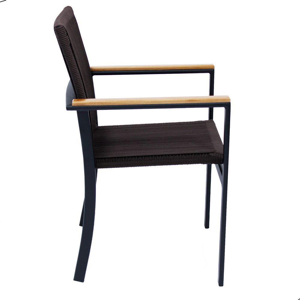 Jogo De Mesa Ripada 1,00m 4 Poltronas Amélia Corda Náutica Para Jantar Jardim Piscina Marrom - 5