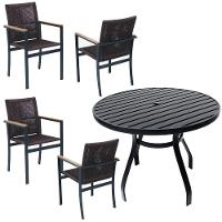 Jogo De Mesa Ripada 1,00m 4 Poltronas Amélia Corda Náutica Para Jantar Jardim Piscina Marrom - 1