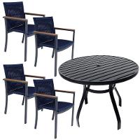 Jogo De Mesa Ripada 1,00m 4 Poltronas Amélia Corda Náutica Para Jantar Jardim Piscina Azul - 1