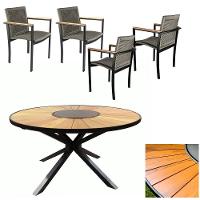 Jogo De Mesa 1,30m Zurick Madeira 4 Poltronas Corda Náutica Jantar Cinza - 1