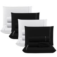 Kit Com 4 Jogos Cama Lençol Casal Padrão Micro Percal 400 Fios Ponto Palito 4 Peças Preto + Branco - 1