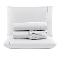 Kit Com 4 Jogos Cama Lençol Casal Padrão Micro Percal 400 Fios Ponto Palito 4 Peças Preto + Branco - 3