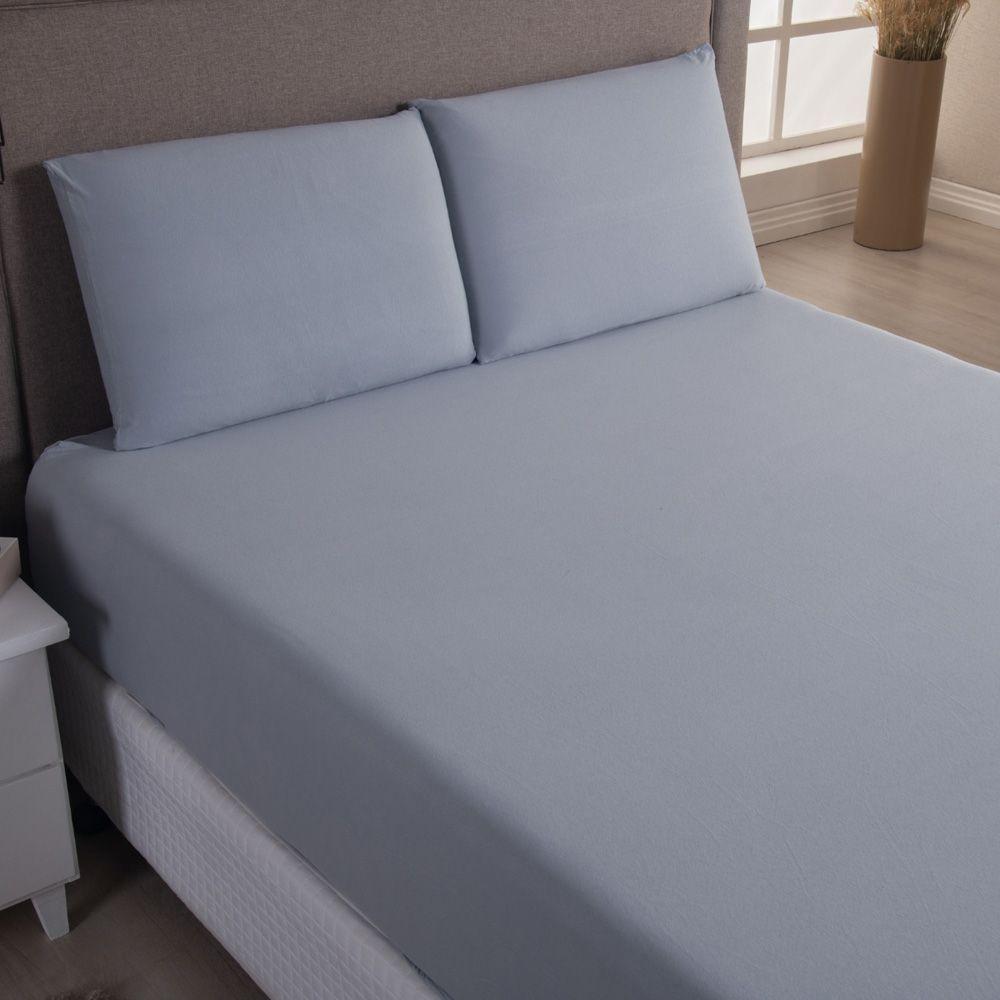 Jogo Cama Lençol Casa Scarpa Sonnet King Malha Lisa Algodão Macio 3 Peças Cinza - 1