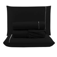Kit Com 4 Jogos Cama Lençol Casal Padrão Micro Percal 400 Fios Ponto Palito 4 Peças Preto + Cinza - 5