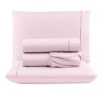Kit Com 4 Jogos Cama Lençol Casal Padrão Micro Percal 400 Fios Ponto Palito 4 Peças Rosa + Cinza - 3