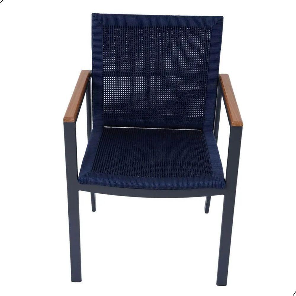 Mesa 1,50m Giratória Zurick De Madeira 6 Poltronas Amélia Corda Náutica De Jantar Azul - 7