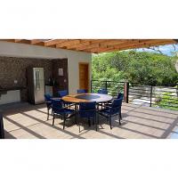 Mesa 1,50m Giratória Zurick De Madeira 6 Poltronas Amélia Corda Náutica De Jantar Azul