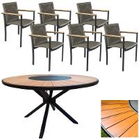 Mesa 1,50m Giratória Zurick De Madeira 6 Poltronas Amélia Corda Náutica De Jantar Cinza - 1