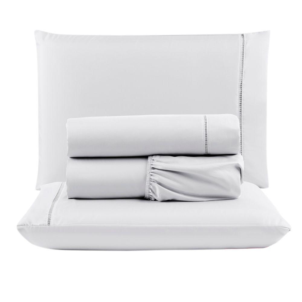 Kit Com 4 Jogos Cama Lençol Casal Padrão Micro Percal 400 Fios Ponto Palito 4 Peças Cinza + Branco - 5