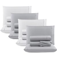 Kit Com 4 Jogos Cama Lençol Casal Padrão Micro Percal 400 Fios Ponto Palito 4 Peças Cinza + Branco - 1