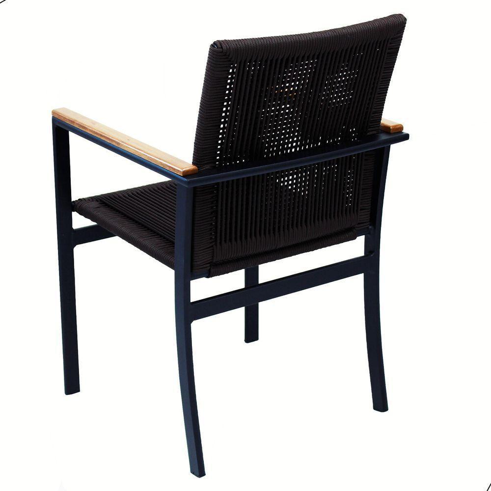 Mesa 1,50m Giratória Zurick De Madeira 6 Poltronas Amélia Corda Náutica De Jantar Preto - 5