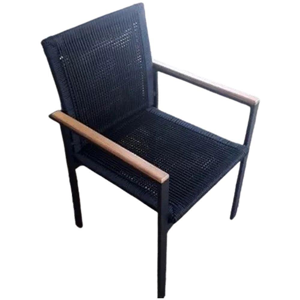 Mesa 1,50m Giratória Zurick De Madeira 6 Poltronas Amélia Corda Náutica De Jantar Preto - 8