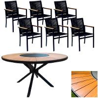 Mesa 1,50m Giratória Zurick De Madeira 6 Poltronas Amélia Corda Náutica De Jantar Preto - 1