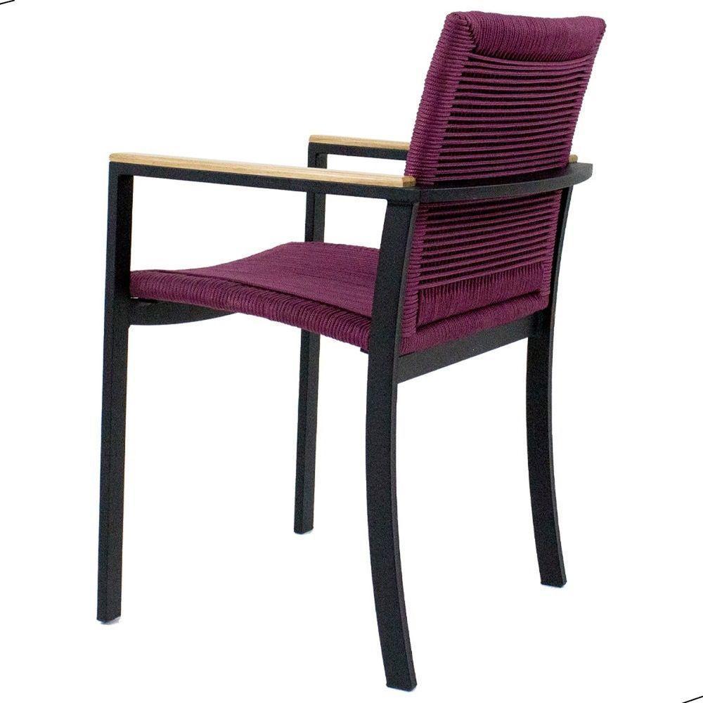 Mesa 1,50m Giratória Zurick De Madeira 6 Poltronas Amélia Corda Náutica De Jantar Vinho - 3