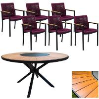 Mesa 1,50m Giratória Zurick De Madeira 6 Poltronas Amélia Corda Náutica De Jantar Vinho - 1