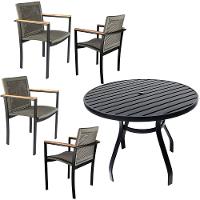 Jogo De Mesa Ripada 1,00m 4 Poltronas Amélia Corda Náutica Para Jantar Jardim Piscina Cinza - 1