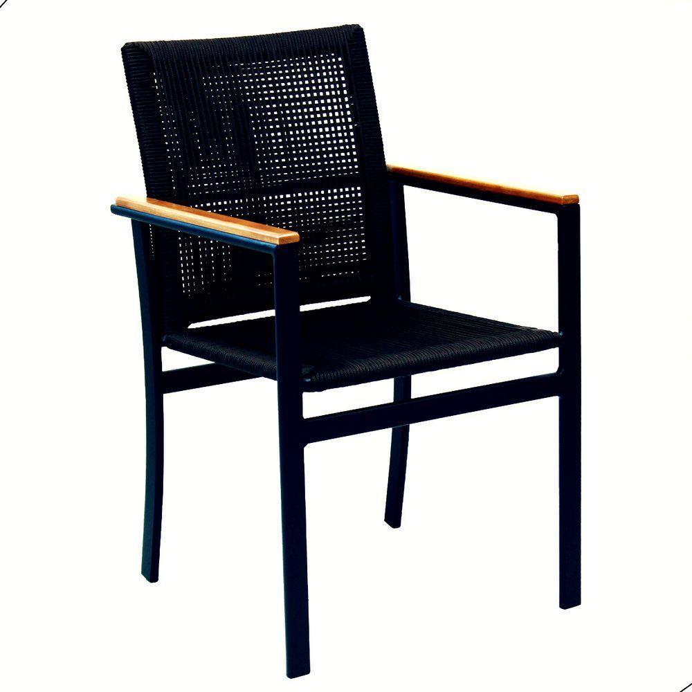 Jogo De Mesa 1,30m Zurick Madeira 4 Poltronas Corda Náutica Jantar Preto - 6