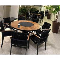 Jogo De Mesa 1,30m Zurick Madeira 4 Poltronas Corda Náutica Jantar Preto - 2