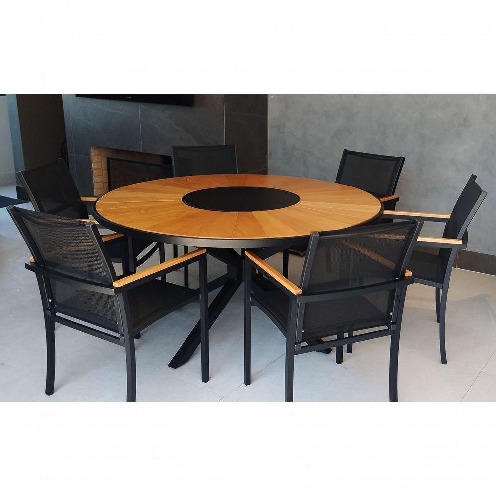 Jogo De Mesa Jantar 1,50m Zurick Madeira Pétalas 6 Cadeiras Amélia Tela Sling E Alumínio Preto - 4