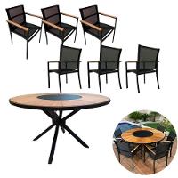 Jogo De Mesa Jantar 1,50m Zurick Madeira Pétalas 6 Cadeiras Amélia Tela Sling E Alumínio Preto - 1