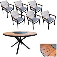 Jogo De Mesa Jantar 1,50m Zurick Madeira Pétalas 6 Cadeiras Amélia Tela Sling E Alumínio Branco - 1