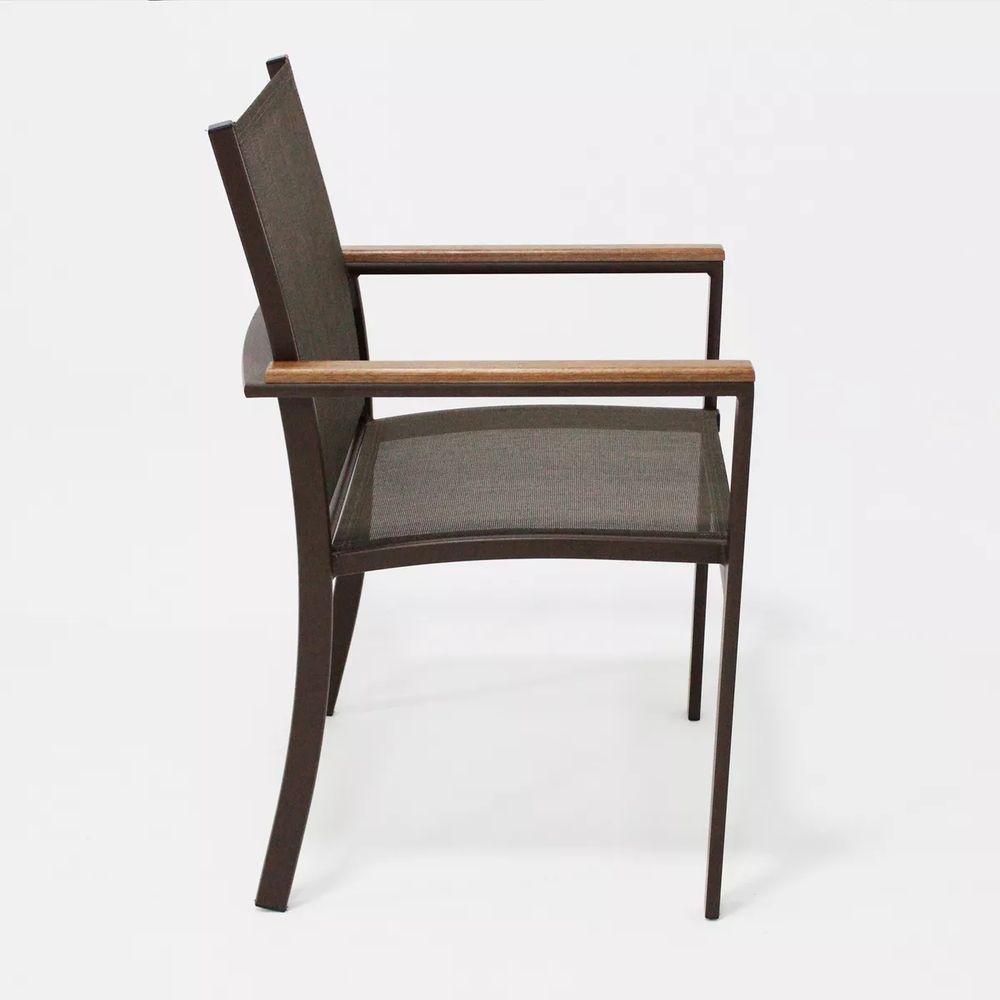 Jogo De Mesa Jantar 1,50m Zurick Madeira Pétalas 6 Cadeiras Amélia Tela Sling E Alumínio Marrom - 3