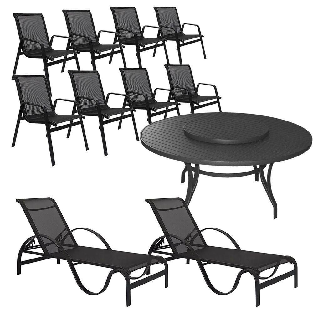 Kit Piscina Mesa Giratória 1,60m + 8 Cadeiras E Espreguiçadeiras área Externa Preto - 1