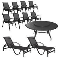 Kit Piscina Mesa Giratória 1,60m + 8 Cadeiras E Espreguiçadeiras área Externa Preto - 1