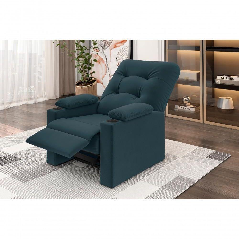 Poltrona Columbia Retrátil/reclinável Porta Copos Suede Petróleo - Xflex Sofás - 1