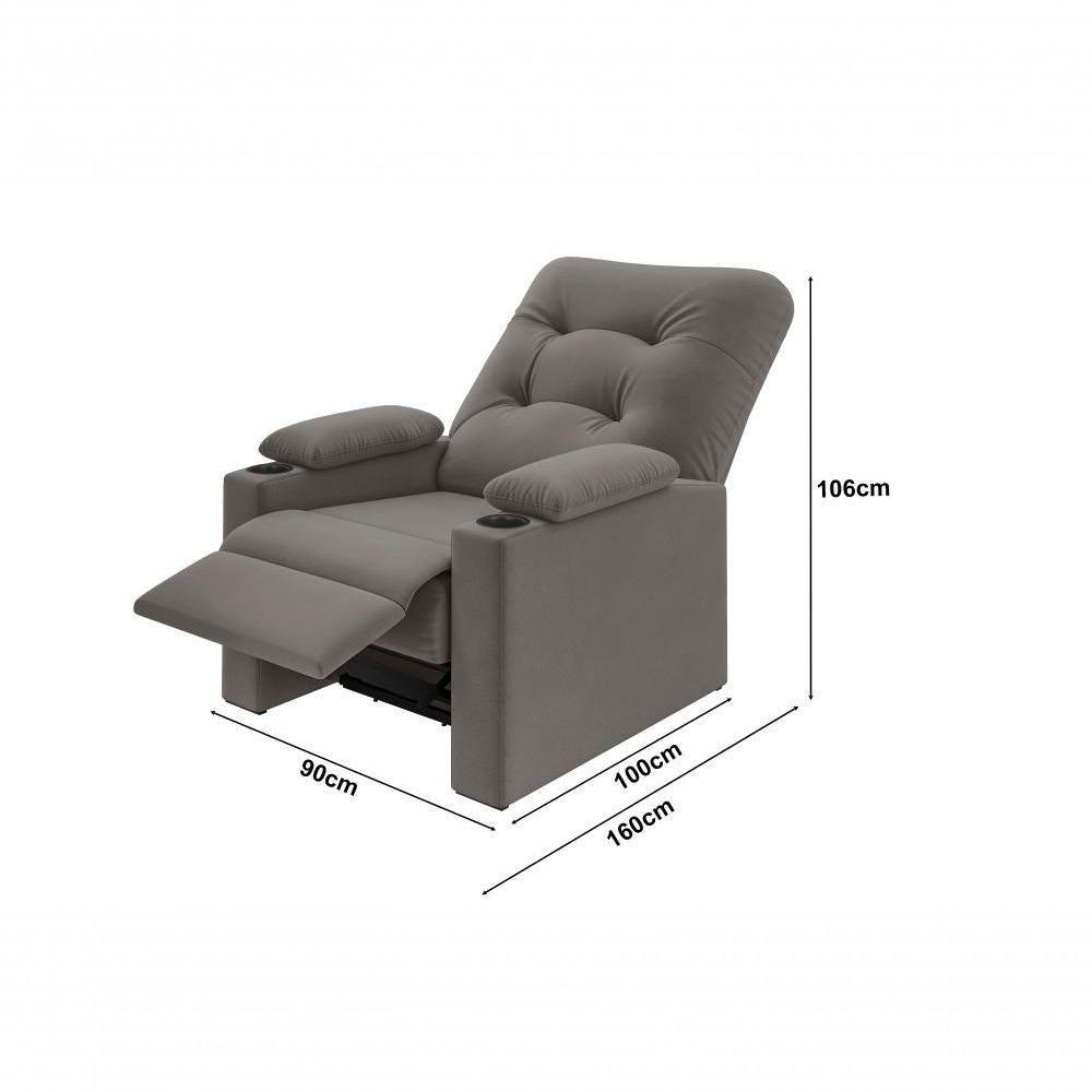 Poltrona Columbia Retrátil/reclinável Porta Copos Suede Cinza - Xflex Sofás - 4