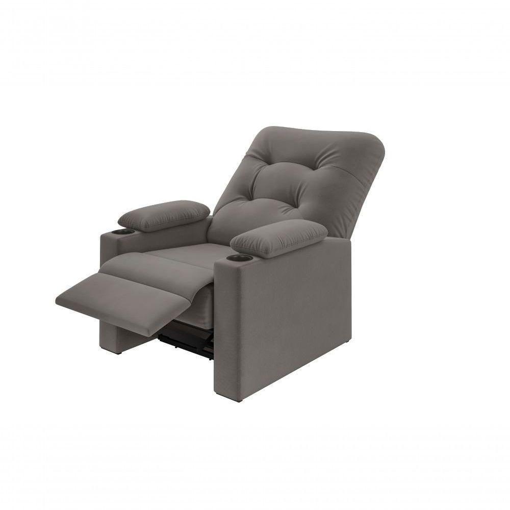 Poltrona Columbia Retrátil/reclinável Porta Copos Suede Cinza - Xflex Sofás - 5
