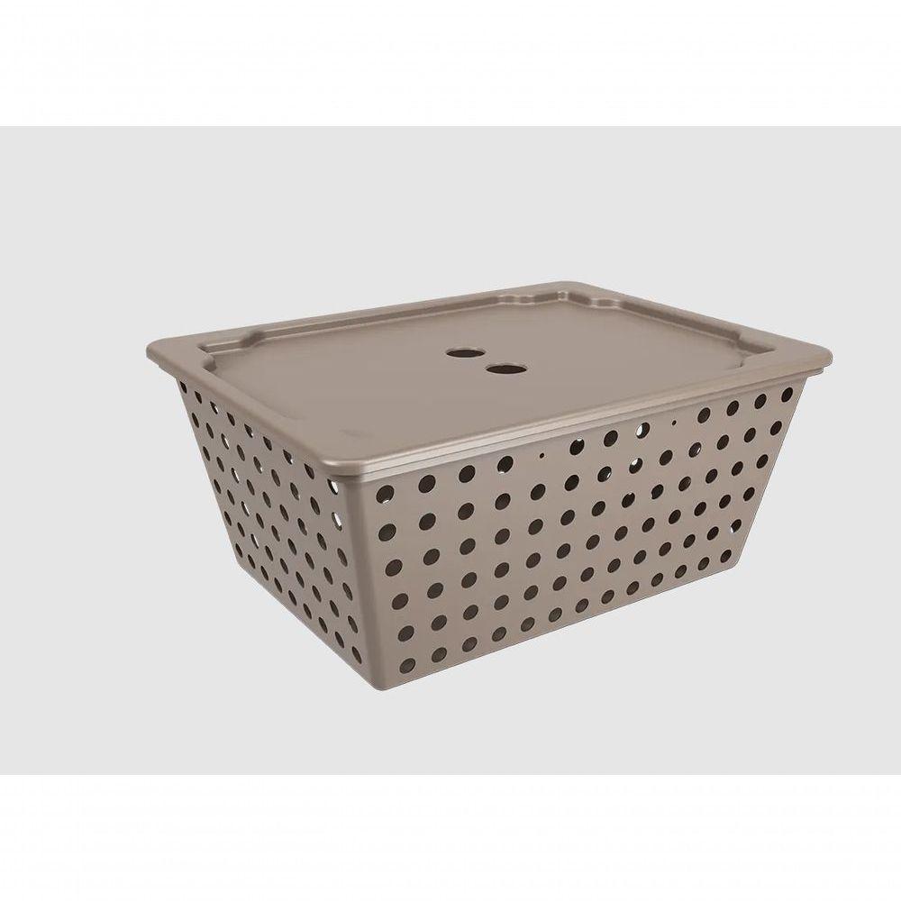 Cesta Organizadora Com Tampa Coza One Maxi 13,5 Litros Warm Gray - 1