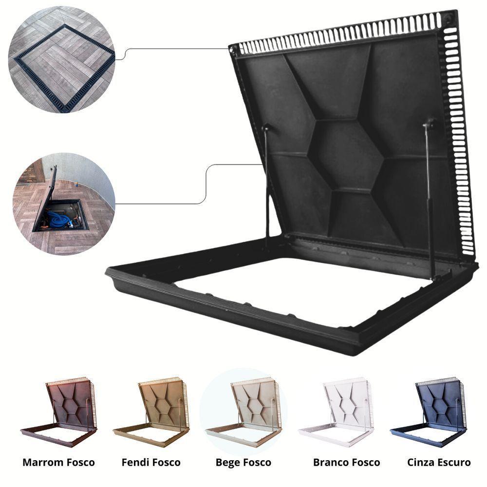 Tampa De Piscina Para Casa De Maquina Com Grelha Invisível 80x80cm Bege Escuro - 5