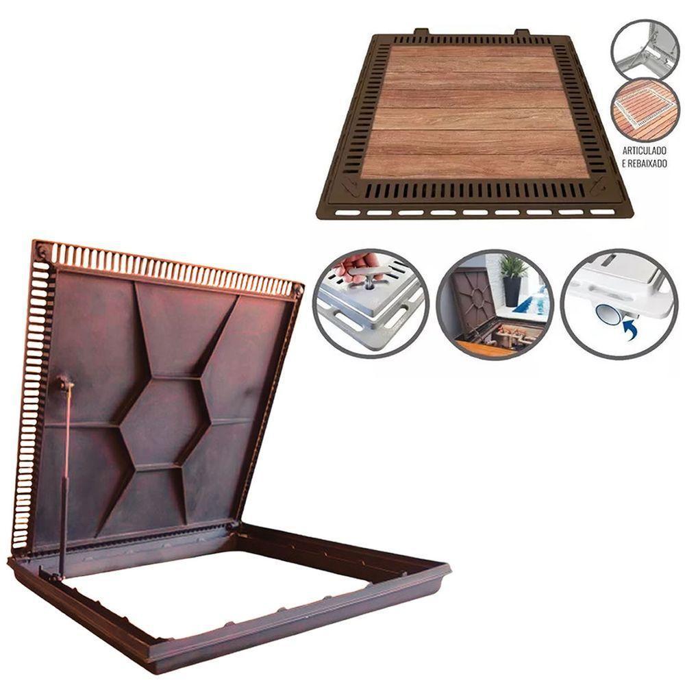 Tampa De Piscina Para Casa De Maquina Com Grelha Invisível 80x80cm Marrom - 1