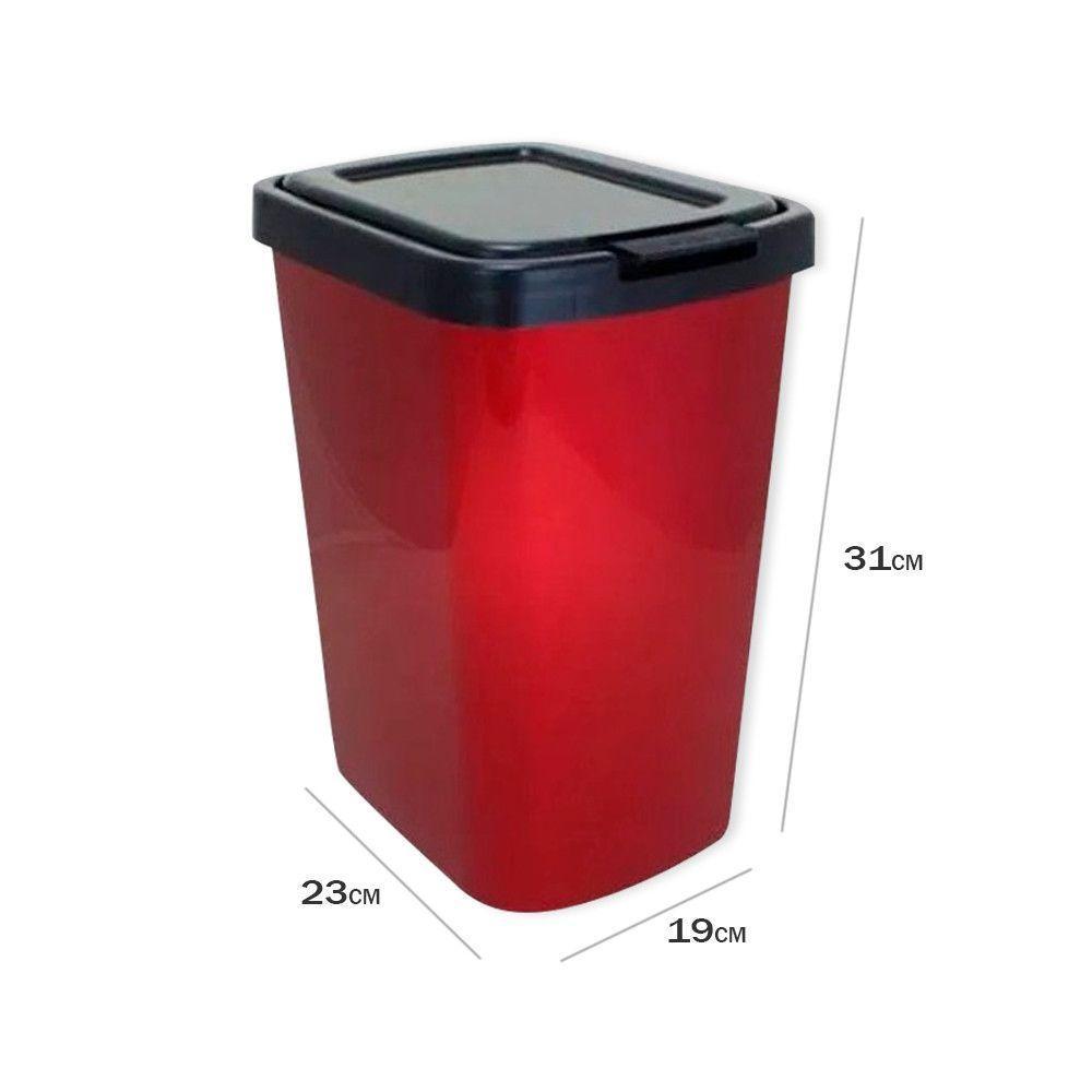 Lixeira Cesto 9 Litros Tampa Click Label Vermelha Metalizada - 2