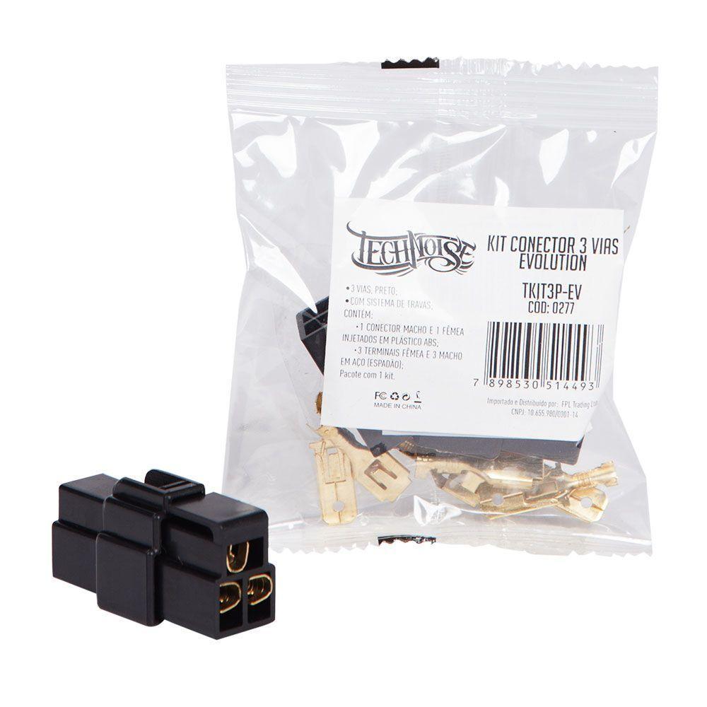 Kit Conector Technoise 3 Vias Com Trava Preto - 2