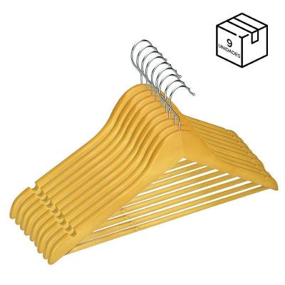 Kit 9 Cabides Madeira Envernizado Barra Calça Gancho Cromado
