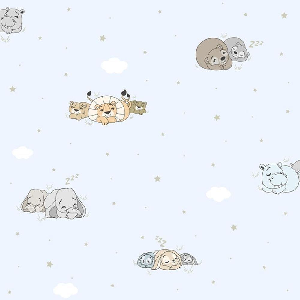Papel De Parede Treboli Azul Animais Dormindo 5811 - Rolo 10m X 0,53m - 1