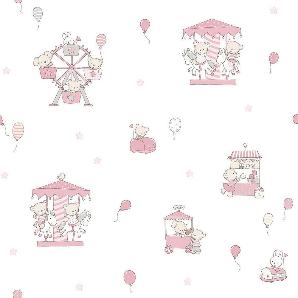 Papel De Parede Lullaby Carrossel Rosa 2202 - Rolo 10m X 0,53m - 1