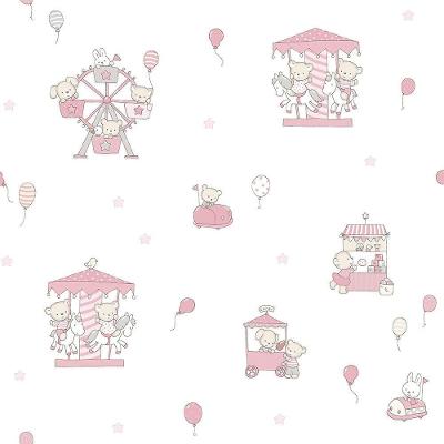 Papel De Parede Lullaby Carrossel Rosa 2202 - Rolo 10m X 0,53m