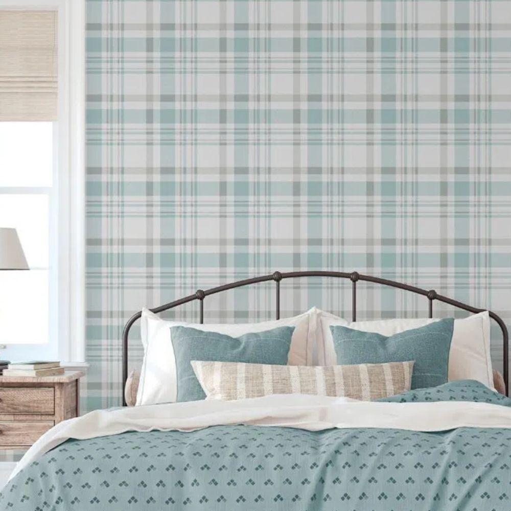 Papel De Parede Hana Xadrez Azul 1906-1 - 1