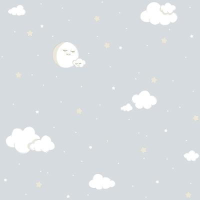 Papel De Parede Lullaby Lua Cheia Cinza 2213 - Rolo 10m X 0,53m