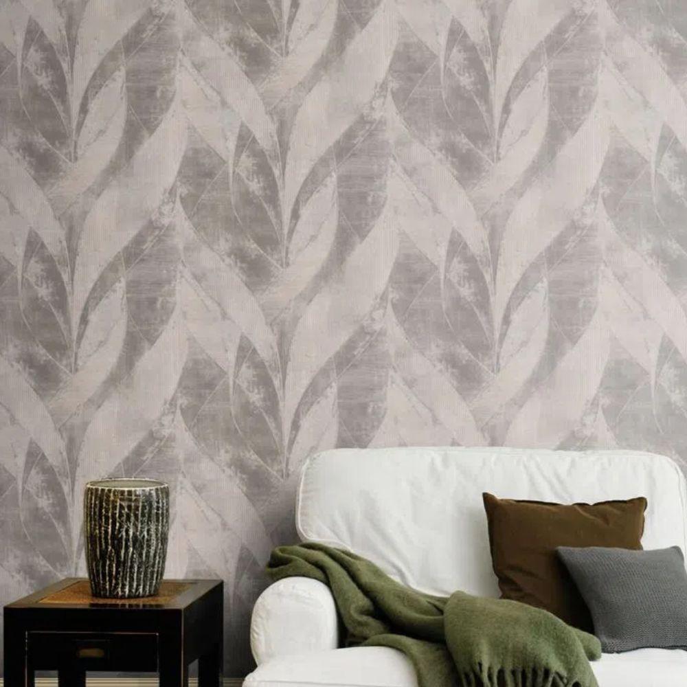 Papel De Parede Concrete Folhagem Cinza 520040 - 1