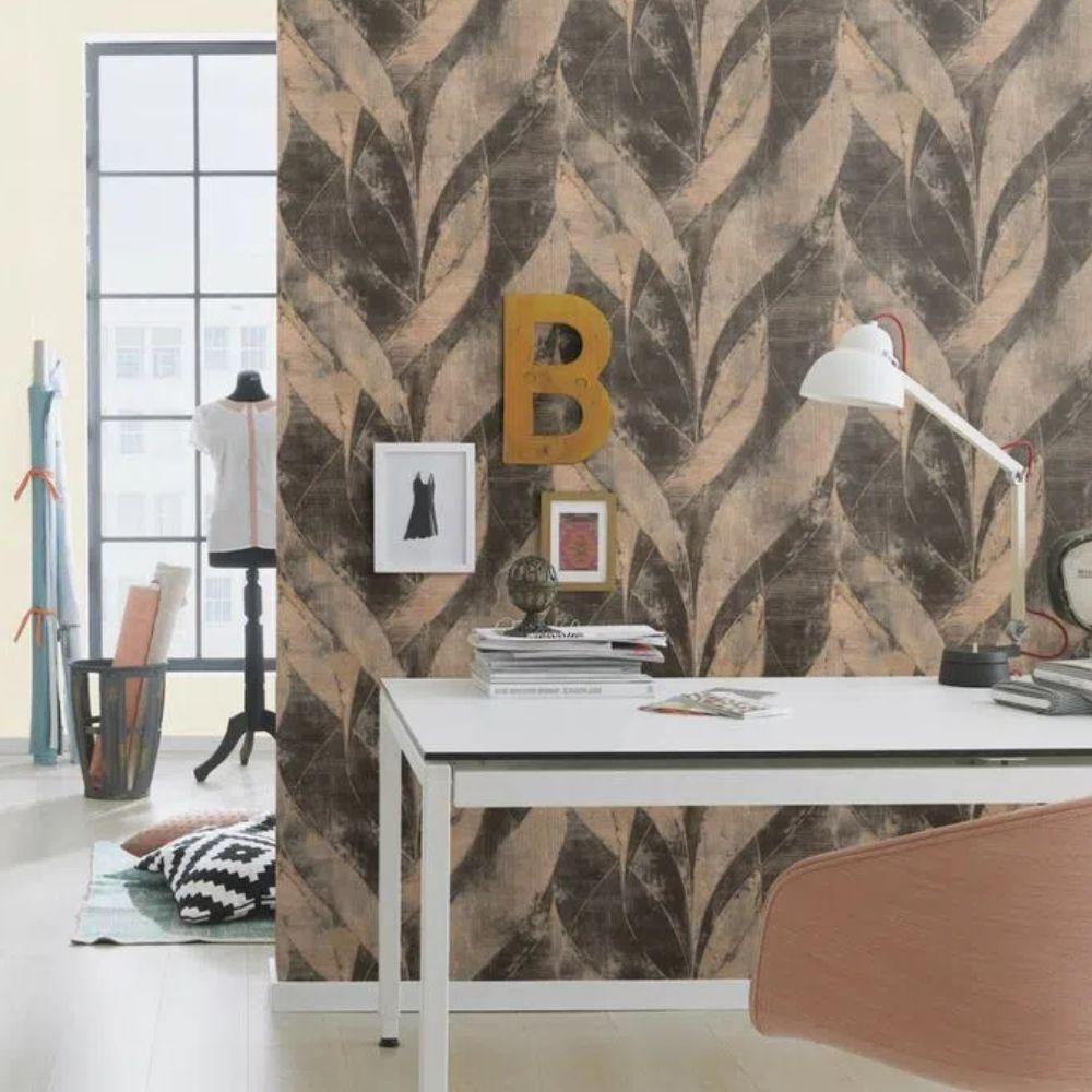 Papel De Parede Concrete Folhagem Dourado 520071 - 1