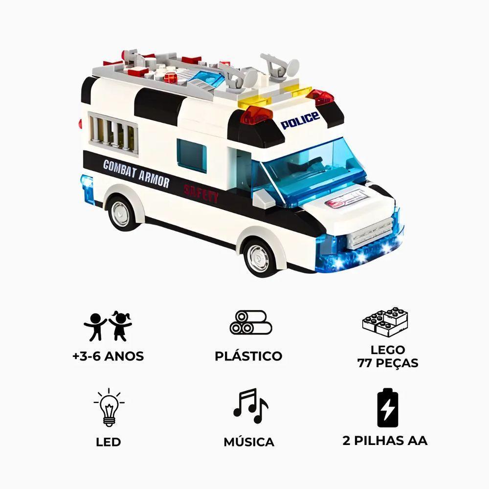 Carro Policia 77 Peças Lego Brinquedo Com Luz Som - 3