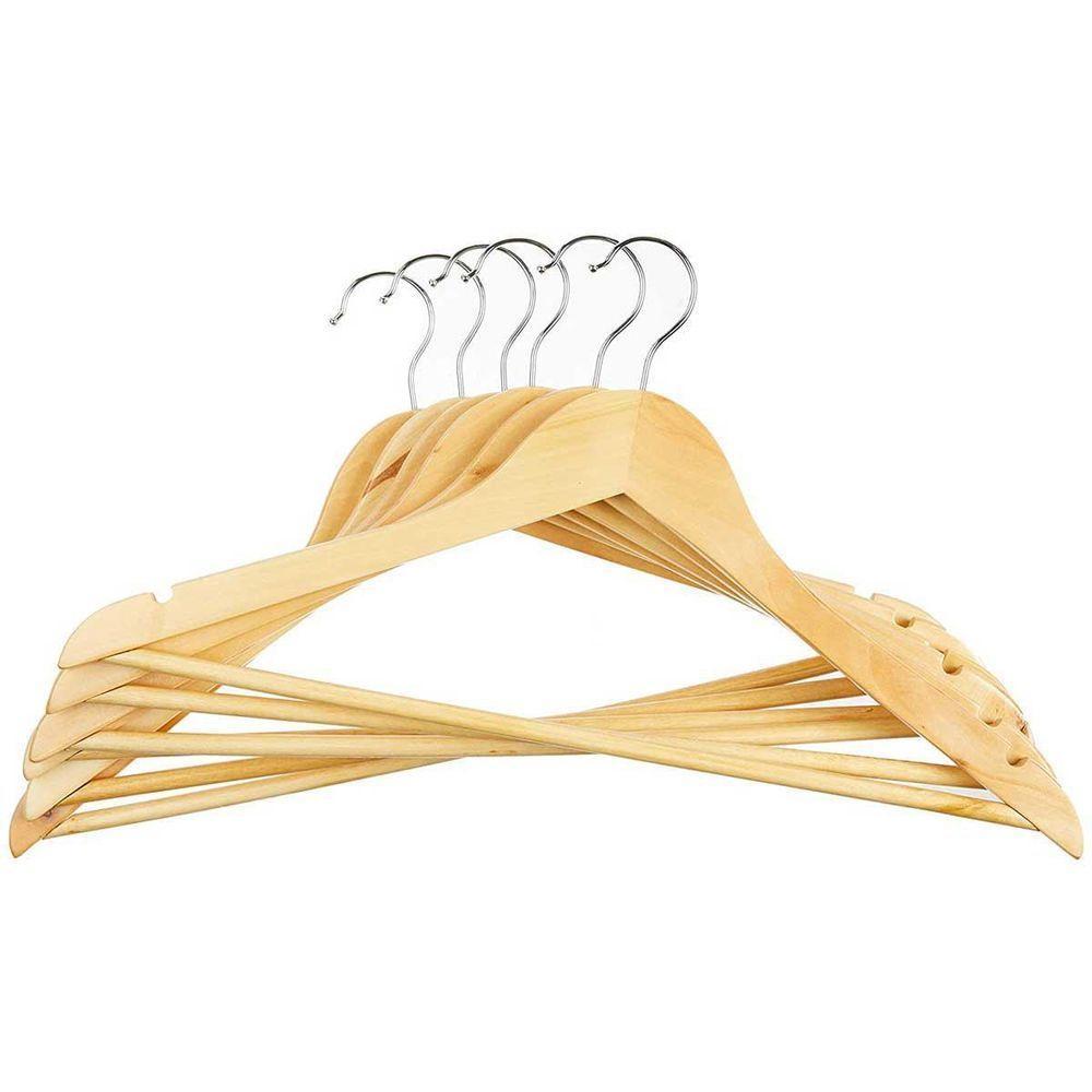 Kit 6 Cabides Madeira Marfim Com Verniz P Roupas Pesadas - 2