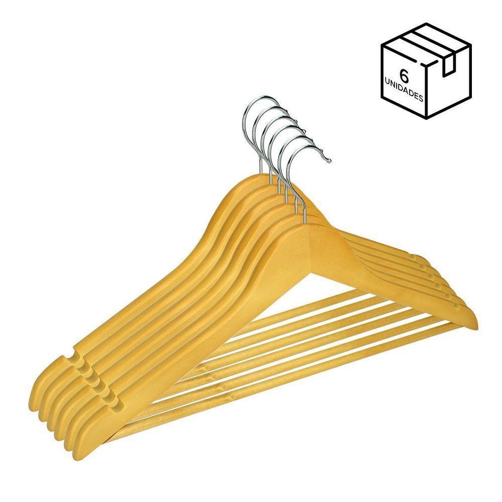 Kit 6 Cabides Madeira Marfim Com Verniz P Roupas Pesadas - 2
